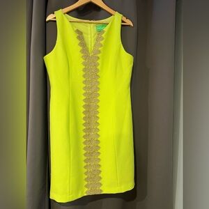 Vibrant Yellow Midi Dress with Gold Detailing